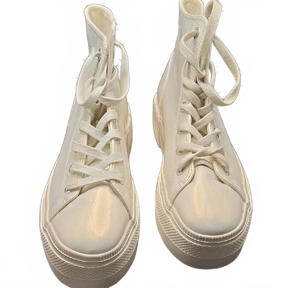Bershka Cream Iridescent Platform High Top Sneakers Sz 41 Y2K Cyber Aesthetic - Picture 5 of 5